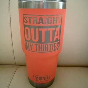 Yeti Bright Orange Tumbler with Bold Text